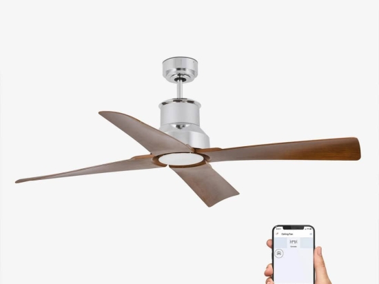Ανεμιστήρας Οροφής Winche 33482WP-8 Smart Fan Με Φως Led 15W 3000K Και Τηλεχειριστήριο D130cm Chrome Faro Barcelona