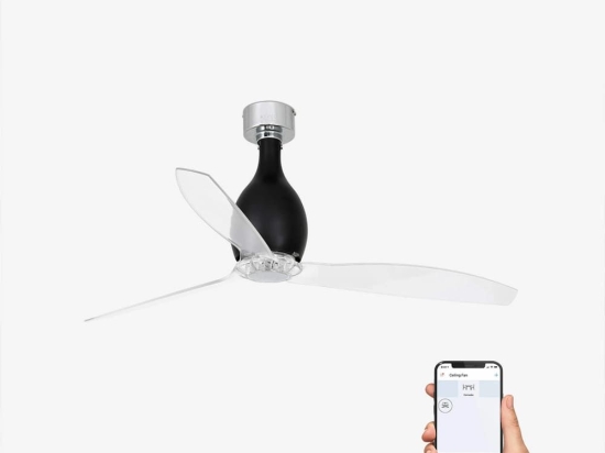 Ανεμιστήρας Οροφής Mini Eterfan 32026WP Smart Fan Με Τηλεχειριστήριο D128cm Shiny Black-Transparent Faro Barcelona