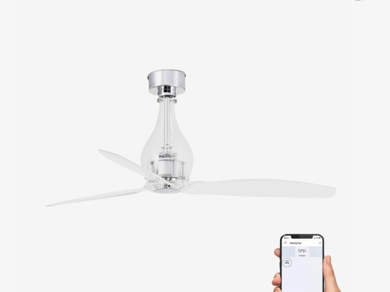 Ανεμιστήρας Οροφής Mini Eterfan 33382WP Smart Fan Με Τηλεχειριστήριο D128cm Shiny Chrome Faro Barcelona