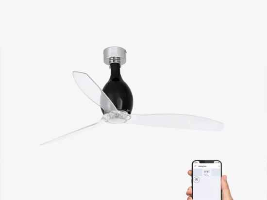 Ανεμιστήρας Οροφής Mini Eterfan 32027WP Smart Fan Με Τηλεχειριστήριο D128cm Matt Black-Transparent Faro Barcelona