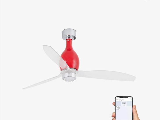 Ανεμιστήρας Οροφής Mini Eterfan 32029WP-9 Smart Fan Με Φως Led 16W 3000K Και Τηλεχειριστήριο D128cm Shiny Red-Transparent Faro Barcelona