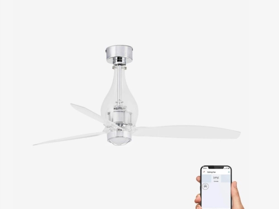 Ανεμιστήρας Οροφής Mini Eterfan 33382WP-9 Smart Fan Με Φως Led 16W 3000K Και Τηλεχειριστήριο D128cm Shiny Chrome Faro Barcelona