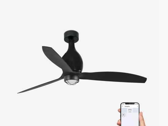 Ανεμιστήρας Οροφής Mini Eterfan 32030WP-10 Smart Fan Με Φως Led 16W 3000K Και Τηλεχειριστήριο D128cm Matt Black Faro Barcelona