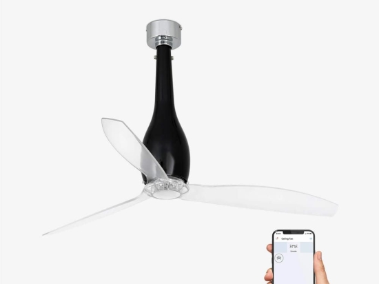 Ανεμιστήρας Οροφής Eterfan 32002WP Smart Fan Με Τηλεχειριστήριο D128cm Shiny Black-Transparent Faro Barcelona