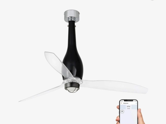Ανεμιστήρας Οροφής Eterfan 32002WP-10 Smart Fan Με Φως Led 16W 3000K Με Τηλεχειριστήριο D128cm Shiny Black-Transparent Faro Barcelona