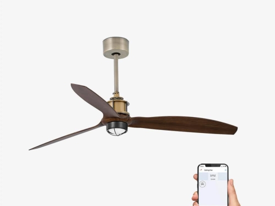 Ανεμιστήρας Οροφής Justfan 33398WP-10 Smart Fan Με Φως Led 16W 3000K Και Τηλεχειριστήριο D128cm Old Gold - Walnut Faro Barcelona