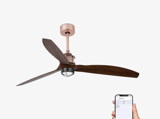 Ανεμιστήρας Οροφής Justfan 33399WP-10 Smart Fan Με Φως Led 16W 3000K Και Τηλεχειριστήριο D128cm Copper-Walnut Faro Barcelona