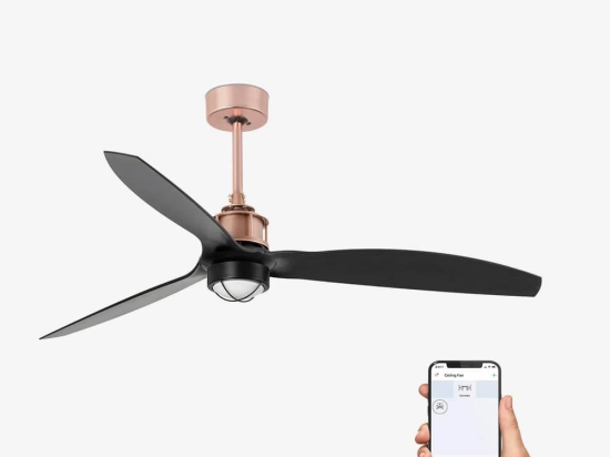 Ανεμιστήρας Οροφής Justfan 33418WP-10 Smart Fan Με Φως Led 16W 3000K Και Τηλεχειριστήριο D128cm Copper-Black Faro Barcelona