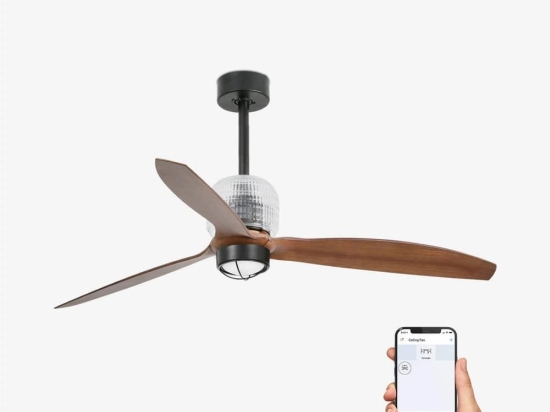 Ανεμιστήρας Οροφής Decofan 33395DWP-10 Smart Fan Με Φως Led 16W 3000K Και Τηλεχειριστήριο D128cm Black - Walnut Faro Barcelona