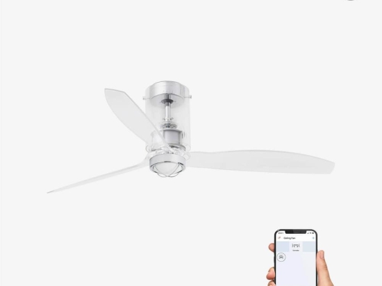 Ανεμιστήρας Οροφής Mini Tube 33393WP-9 Smart Fan Με Φως Led 16W 3000K Και Τηλεχειριστήριο D128cm Chrome Faro Barcelona