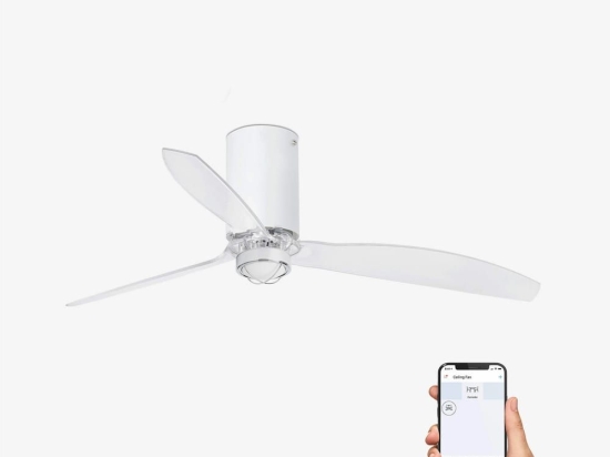 Ανεμιστήρας Οροφής Mini Tube 32039WP-9 Smart Fan Με Φως Led 16W 3000K Και Τηλεχειριστήριο D128cm Matt White Faro Barcelona