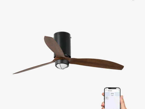 Ανεμιστήρας Οροφής Mini Tube 32042WP-10 Smart Fan Με Φως Led 16W 3000K Και Τηλεχειριστήριο D128cm Matt Black - Walnut Faro Barcelona