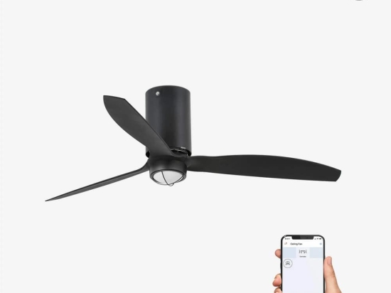 Ανεμιστήρας Οροφής Mini Tube 32043WP-10 Smart Fan Με Φως Led 16W 3000K Και Τηλεχειριστήριο D128cm Matt Black Faro Barcelona