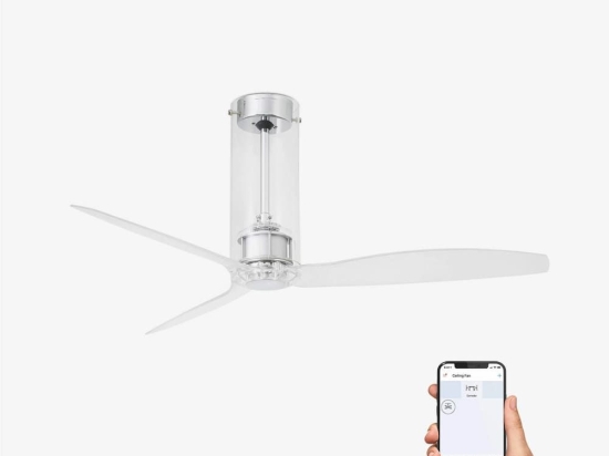 Ανεμιστήρας Οροφής Tube 33374WP Smart Fan Με Τηλεχειριστήριο D128cm Shiny Chrome-Transparent Faro Barcelona