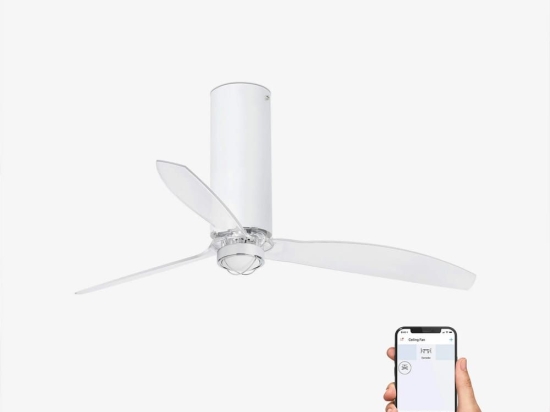 Ανεμιστήρας Οροφής Tube 32033WP-9 Smart Fan Με Φως Led 16W 3000K Και Τηλεχειριστήριο D128cm Shiny White-Transparent Faro Barcelona