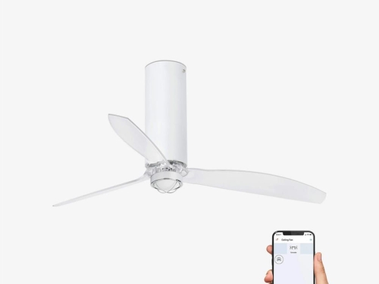 Ανεμιστήρας Οροφής Tube 32034WP-9 Smart Fan Με Φως Led 16W 3000K Και Τηλεχειριστήριοο D128cm Matt White-Transparent Faro Barcelona