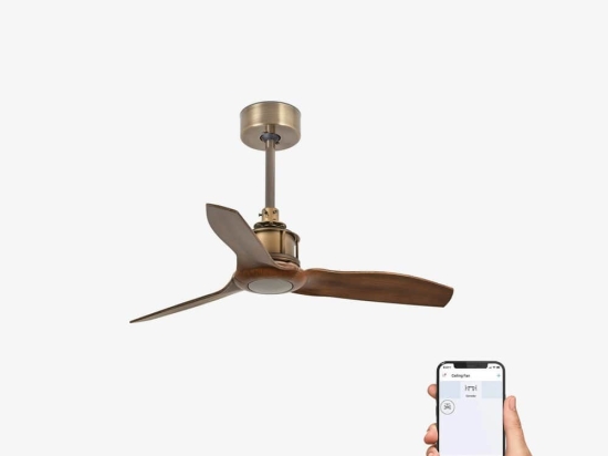 Ανεμιστήρας Οροφής Justfan XS 33428WP Smart Fan Με Τηλεχειριστήριο D81cm Old Gold - Dark Walnut Faro Barcelona