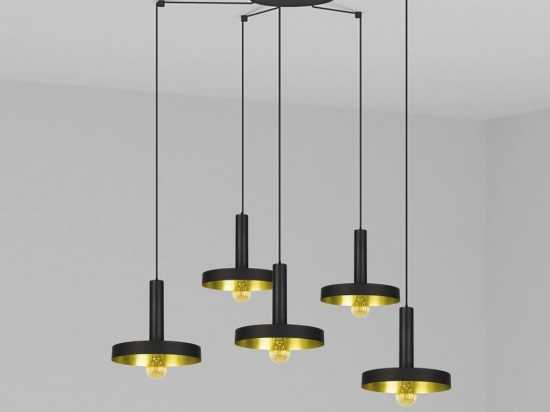 Φωτιστικό Οροφής Κρεμαστό Whizz 20160-5L E27 60W Black-Satin Gold Faro Barcelona