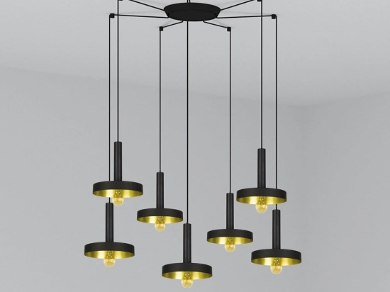Φωτιστικό Οροφής Κρεμαστό Whizz 20160-7L E27 60W 7L Black-Satin Gold Faro Barcelona