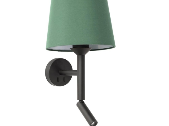 Φωτιστικό Τοίχου - Απλίκα Savoy E27 max 15W Με Reader Led 3000K, 160Lm Black - Green Faro Barcelona