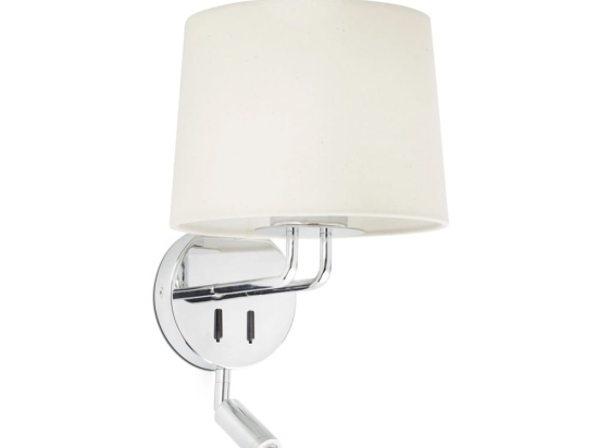 Φωτιστικό Τοίχου - Απλίκα Montreal 24033-02 E27 15W Με Reader 2700K, 150Lm Chrome - Beige Faro Barcelona