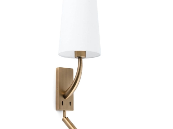 Φωτιστικό Τοίχου - Απλίκα Rem 29683-19 E27 max 15W Mε Reader 3000K, 120Lm Old Gold-White Faro Barcelona