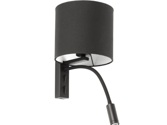 Φωτιστικό Τοίχου Tira 64323 E27 Με Reader 3W 3000K 280Lm Black Faro Barcelona