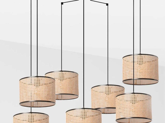 Φωτιστικό Οροφής Mambo 64314-48-7L Φ32x21,3cm 7xE27 15W Black-Natural Faro Barcelona