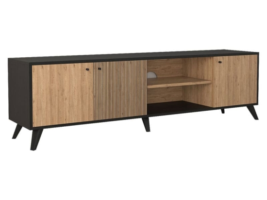 Έπιπλο τηλεόρασης Flipter pakoworld μελαμίνης sonoma-μαύρο 180x40x51εκ