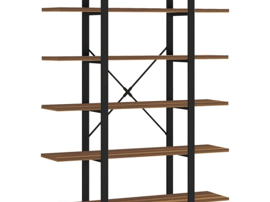 Βιβλιοθήκη Esthon pakoworld καρυδί-μαύρο μέταλλο 120x28x180εκ