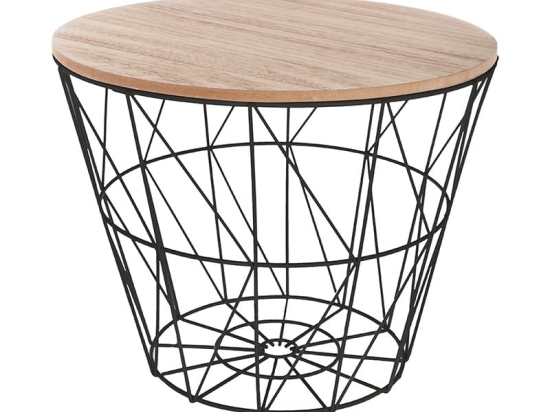 Βοηθητικό τραπέζι σαλονιού Jacot pakoworld oak-μαύρο Φ38x30,5εκ