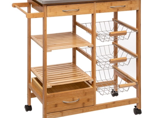 Τρόλεϊ-ραφιέρα 7όροφη Esla pakoworld bamboo φυσικό-λευκό 73,5x37x86εκ