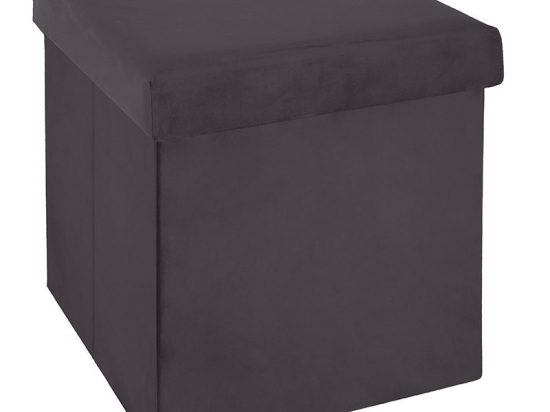 Σκαμπό-μπαούλο Tores pakoworld βελούδο ανθρακί 38x38x38εκ