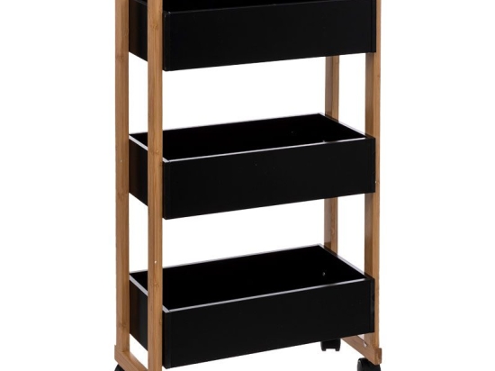 Τρόλεϊ-ραφιέρα 3όροφη Jastin pakoworld MDF μαύρο-φυσικό 41x20x80εκ