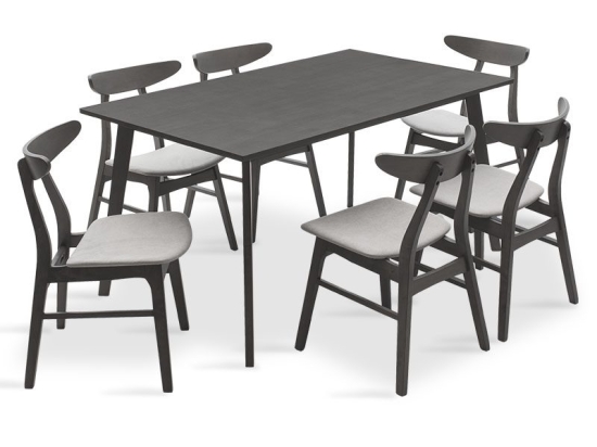Tραπεζαρία Benson - Orlean pakoworld σετ 7τμχ rustic grey - ύφασμα γκρι 150x90x75εκ