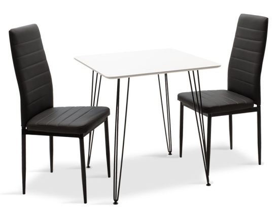 Τραπεζαρία Jade-Parker pakoworld σετ 3τμχ MDF λευκό με pu μαύρο 70x70x75εκ