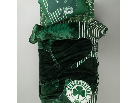 Κουβέρτα Παιδική Panathinaikos Velour 3 Green Palamaiki Ημίδιπλο 160x220cm Πολυέστερ