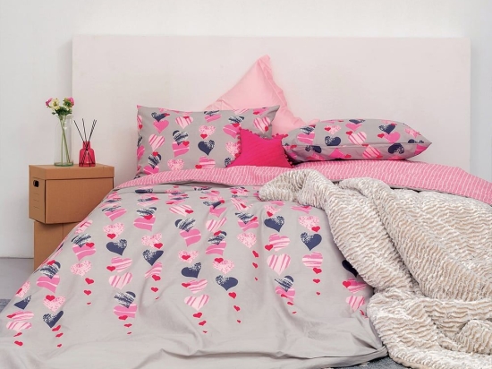Σεντόνια FL6169 (Σετ 4τμχ) Grey-Pink Palamaiki Υπέρδιπλο 240x260cm 100% Βαμβάκι