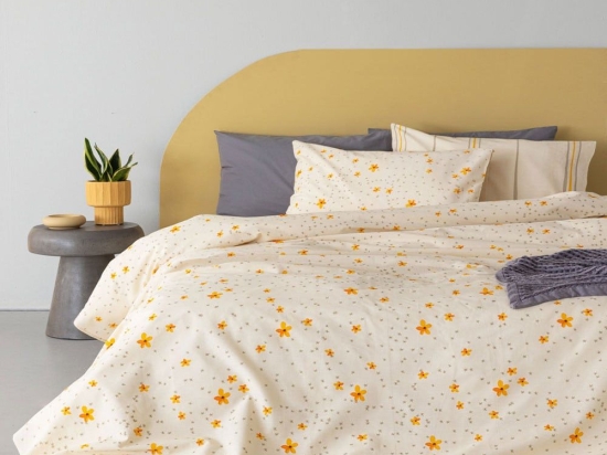 Σεντόνια FL6208 (Σετ 4τμχ) Ecru-Yellow Palamaiki Υπέρδιπλο 240x260cm 100% Βαμβάκι