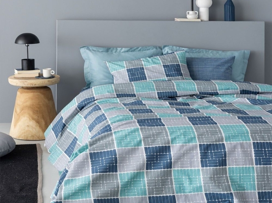 Σεντόνια Fashion Life FL6213 Με Λάστιχο (Σετ 4τμχ) Blue-Grey Palamaiki Υπέρδιπλο 170x230cm 100% Βαμβάκι