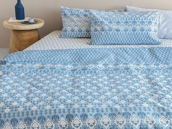 Σεντόνια Fashion Life FL6217 Με Λάστιχο (Σετ 3τμχ) Blue-White Palamaiki Ημίδιπλο 110x230cm 100% Βαμβάκι