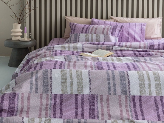 Σεντόνια Fashion Life FL6226 (Σετ 4τμχ) Lila-Grey Palamaiki Υπέρδιπλο 240x260cm 100% Βαμβάκι