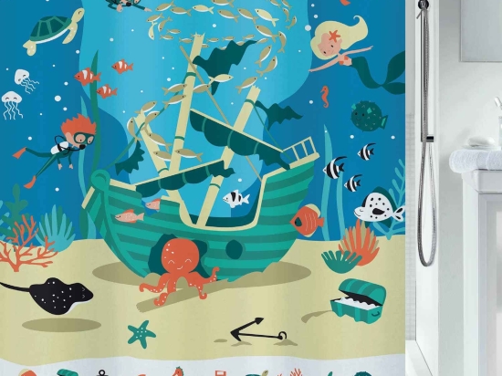 Κουρτίνα Μπάνιου Pirates 02023.001 Multi 180X200cm Spirella 180Πx200Υ 180x200cm Πολυέστερ