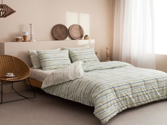 Σεντόνια Milos-1 Με Λάστιχο (Σετ 4τμχ) Blue Vesta Home Υπέρδιπλο 160x225cm 100% Βαμβάκι