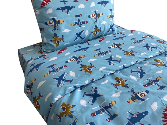 Παπλωματοθήκη Παιδική Airplane (Σετ 2τμχ) Blue Astron Μονό 165x250cm 100% Βαμβάκι