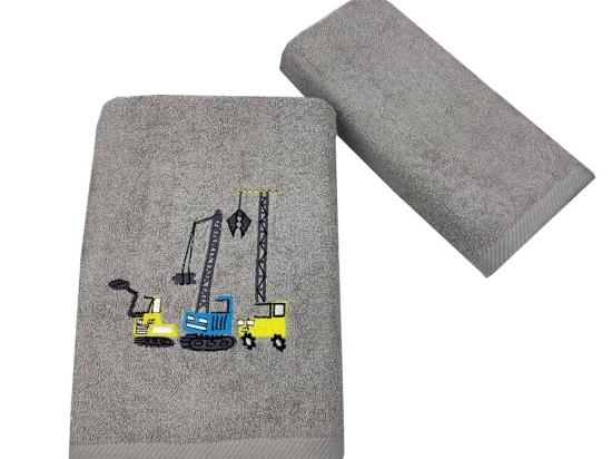 Πετσέτες Παιδικές Excavators (Σετ 2τμχ) Grey Astron Σετ Πετσέτες 65x135cm 100% Βαμβάκι