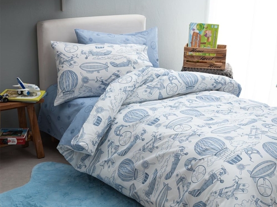 Σεντόνια Παιδικά Retro Με Λάστιχο (Σετ 3τμχ) Blue Vesta Home Μονό 100x225cm 100% Βαμβάκι
