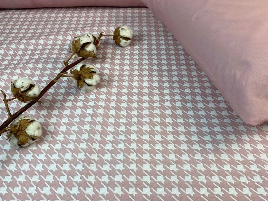 Σεντόνια Pied De Poule 8404 (Σετ 4τμχ) Dusty Rose Astron Υπέρδιπλο 245x260cm 100% Βαμβάκι