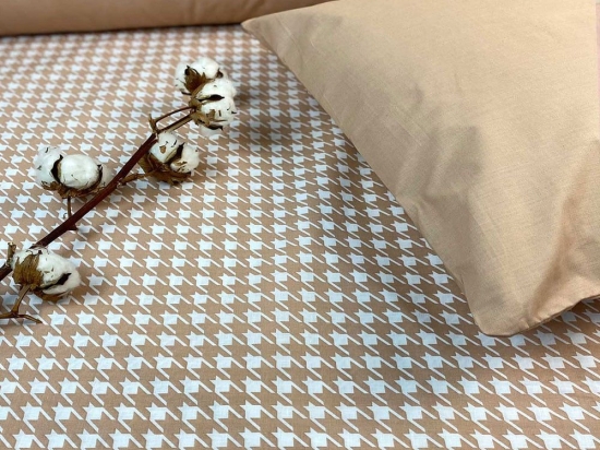 Σεντόνια Pied De Poule 8406 (Σετ 4τμχ) Beige Astron Υπέρδιπλο 245x260cm 100% Βαμβάκι