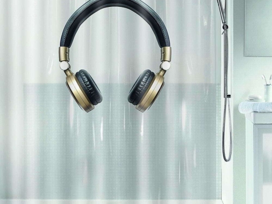 Κουρτίνα Μπάνιου Headphone 00808.001 180Χ200cm Black-Gold 180Πx200Υ Πλαστικό